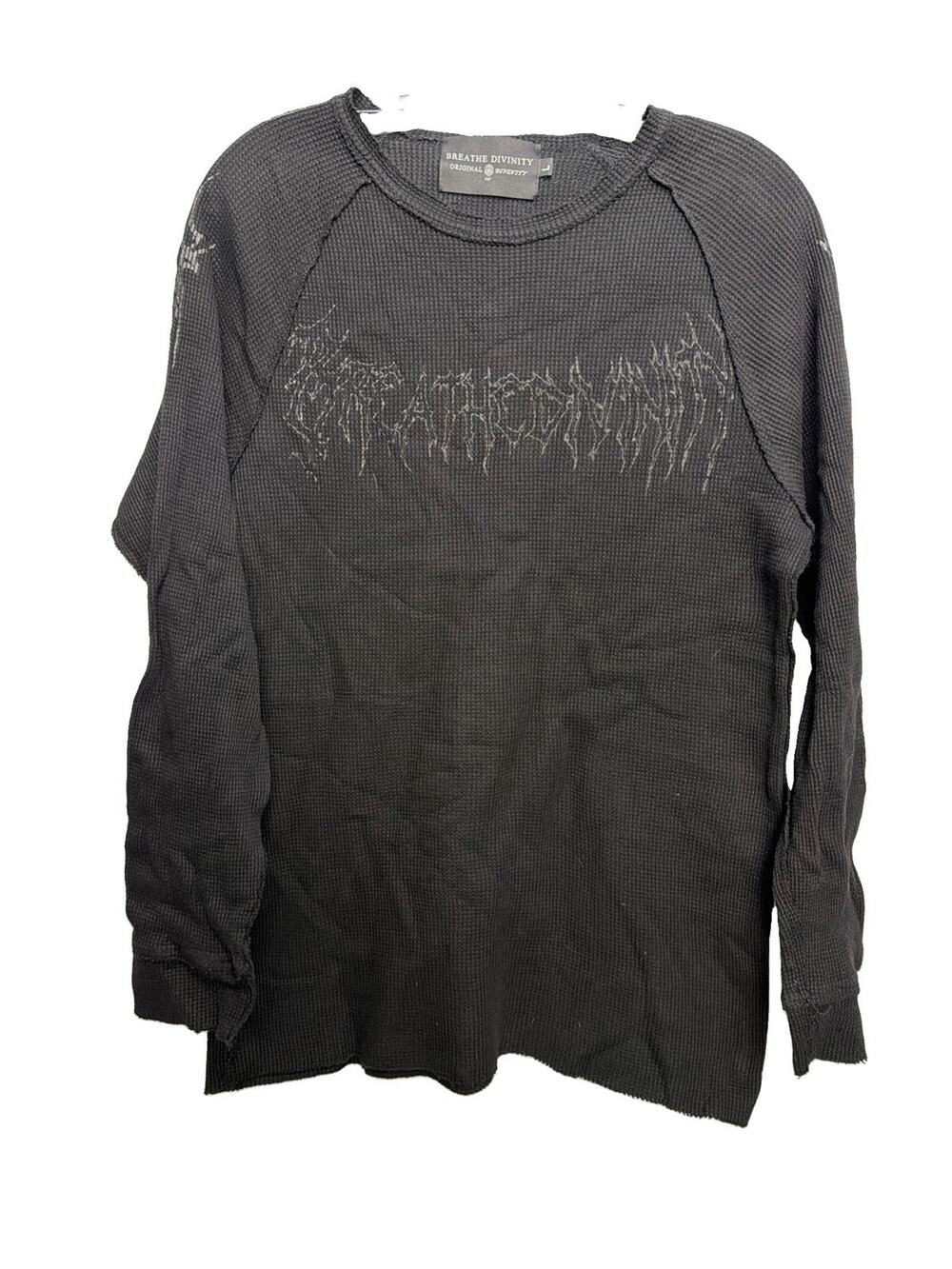 Breathe Divinity FORSAKEN Long Sleeve Thermal Shirt Large Black Gym Grunge